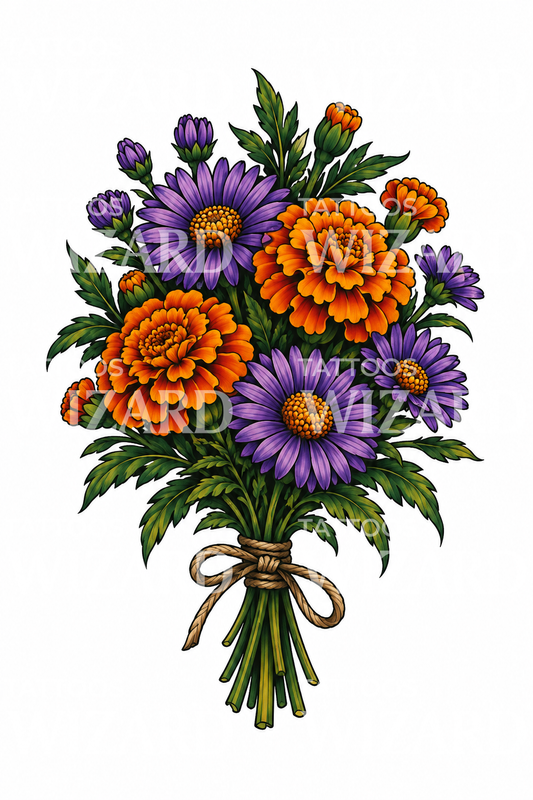 Tatuaggio bouquet di fiori di nascita di settembre e ottobre
