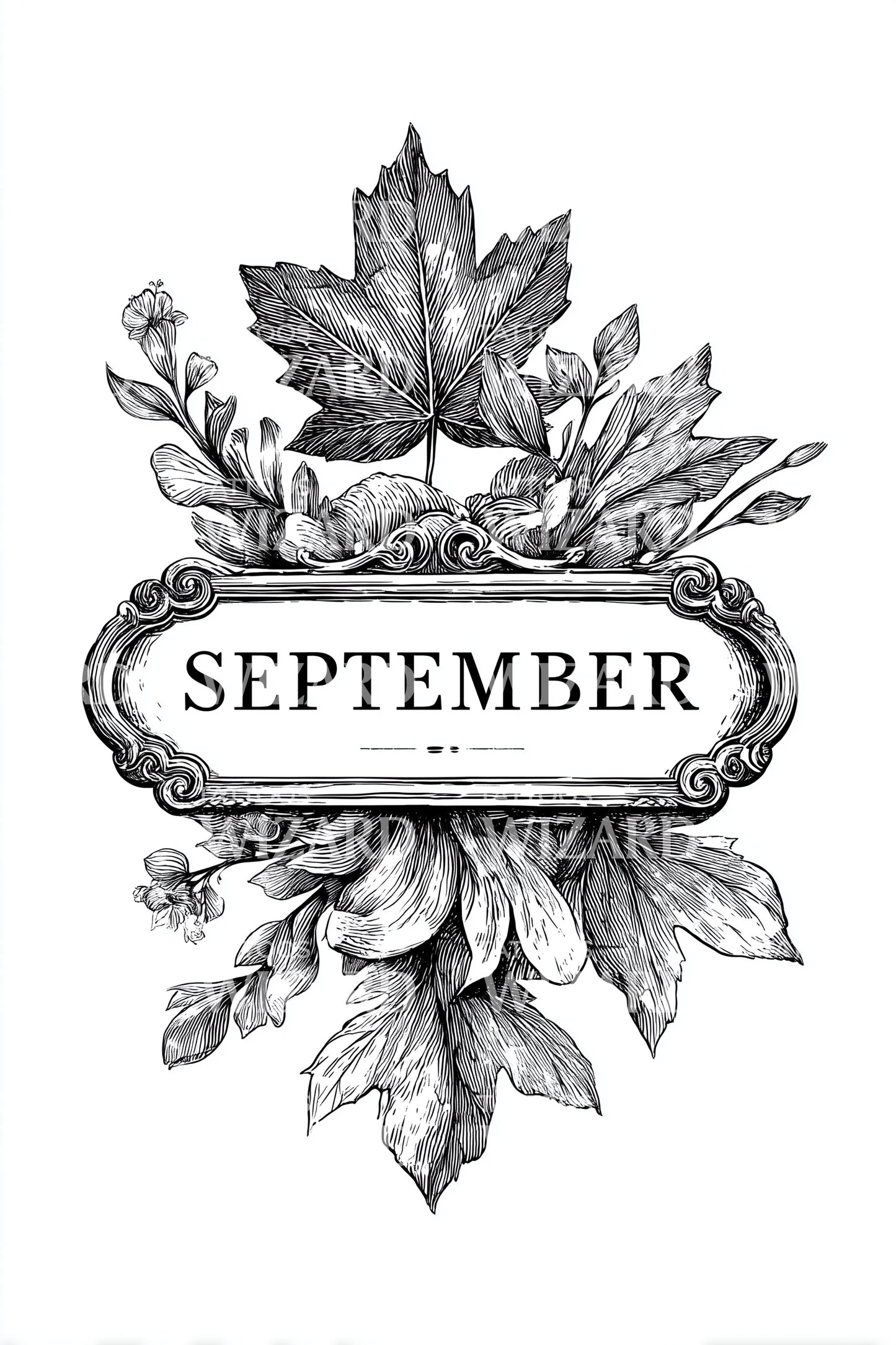 September Laurel Leaf Banner Tattoo Design