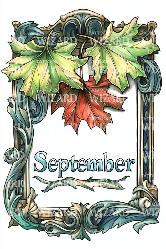 September Nouveau Frame Lettering Tattoo Design