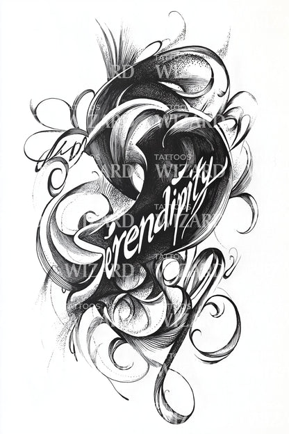 Serendipity Baroque Script Tattoo Design