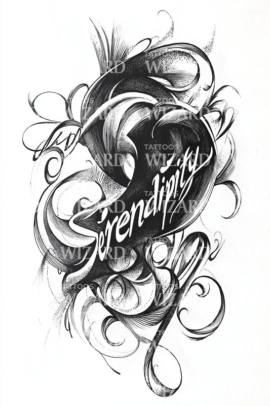 Serendipity Baroque Script Tattoo Design