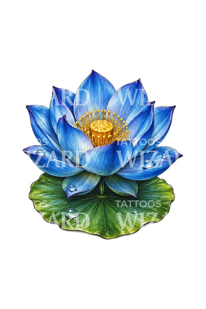 Serene Blue Water Lotus Realism Tattoo Design