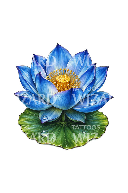 Serene Blue Water Lotus Realism Tattoo Design