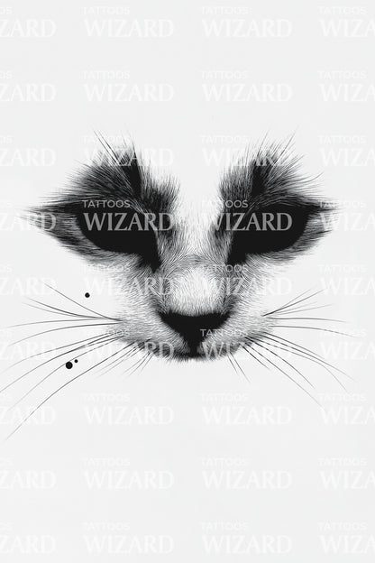Serene Cat Face Tattoo Illustration