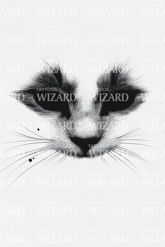 Serene Cat Face Tattoo Illustration