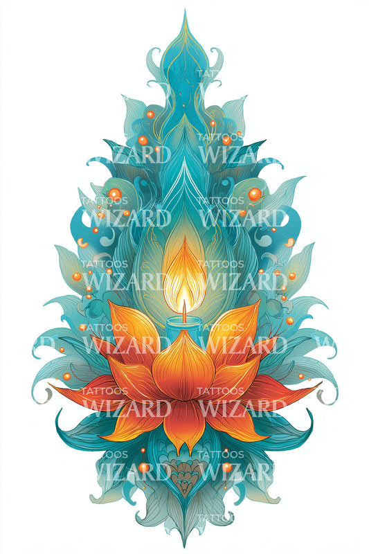 Serenen Lotus Lantaarn Tatoeage Ontwerp