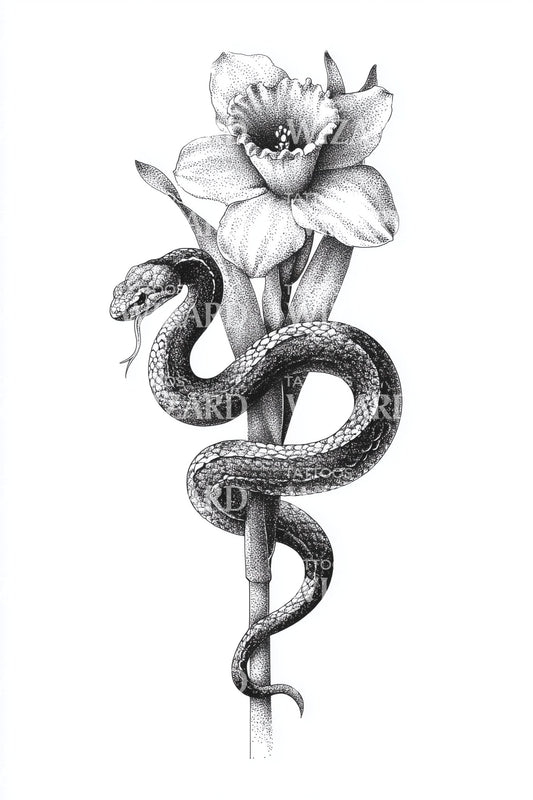 Serpent Blossom Coil Tattoo Design