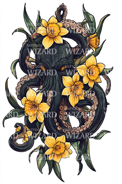 Diseño de tatuaje fusión de serpiente y narciso
