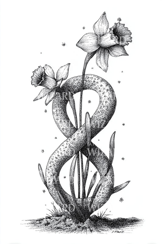 Serpent Stem Daffodil Tattoo Design