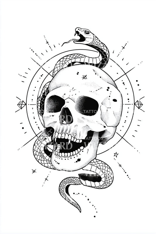 Serpent Wrapped Skull Tattoo Design