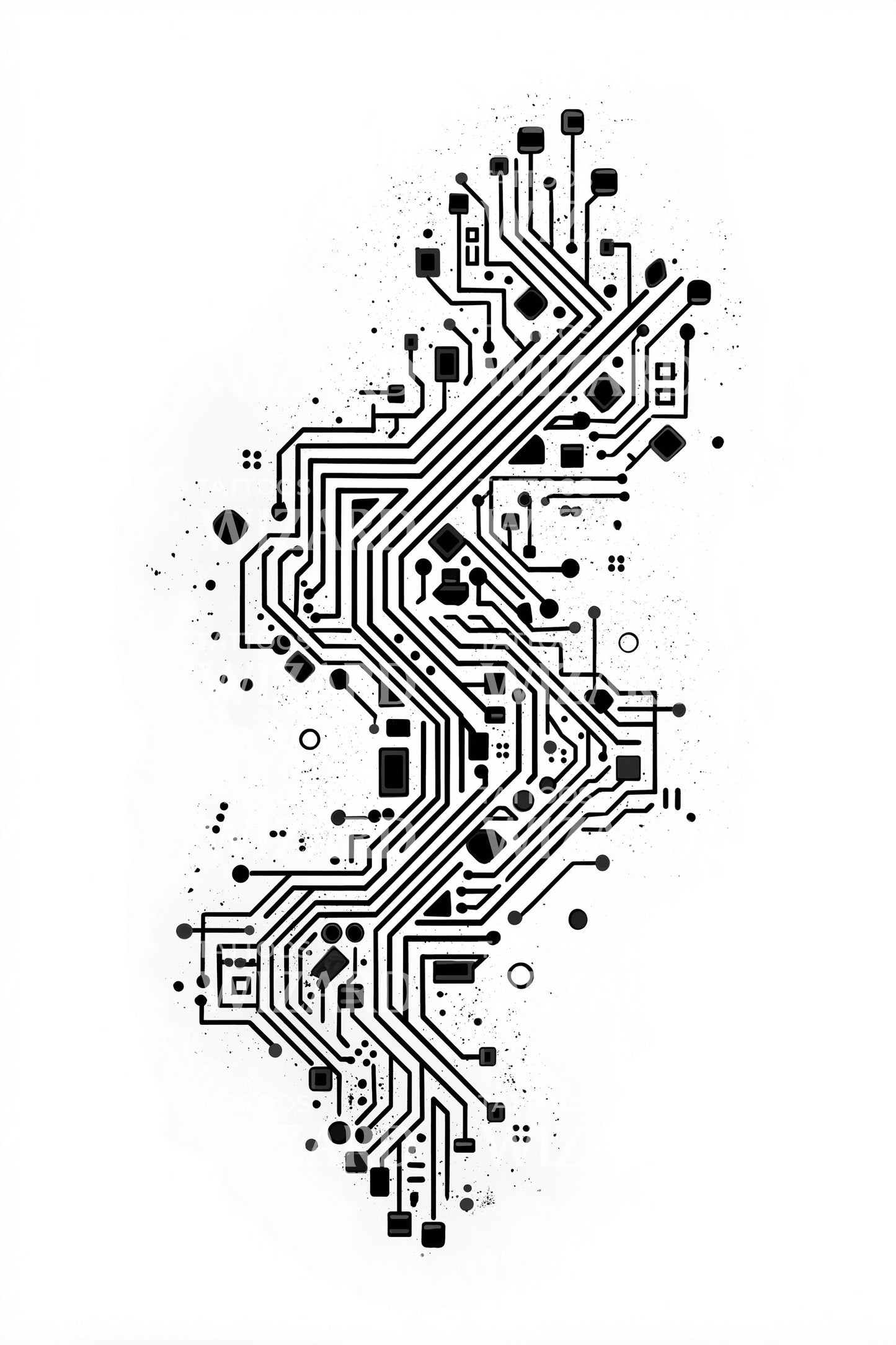 Serpentine Circuit Path Tattoo Design