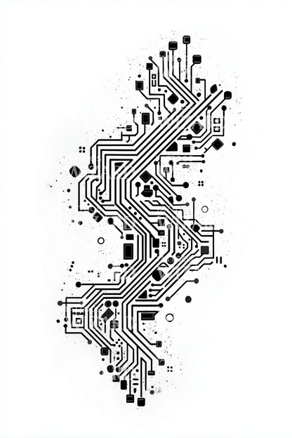 Serpentine Circuit Path Tattoo Design