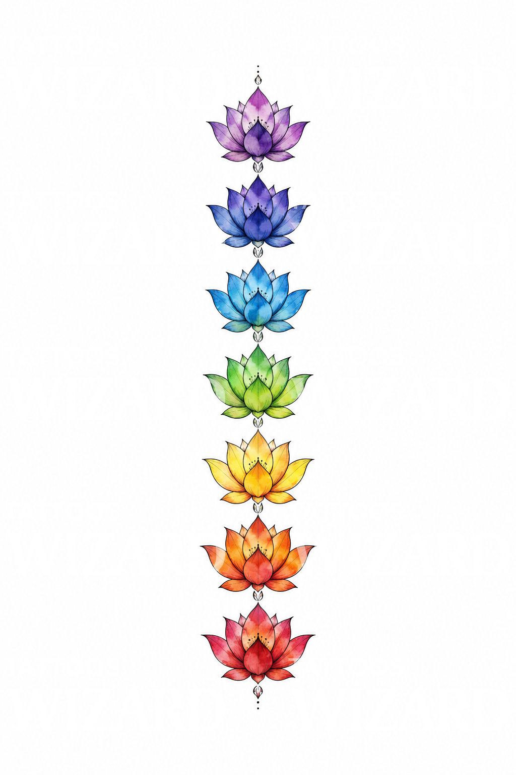 Seven Chakra Lotus Column Watercolor Tattoo