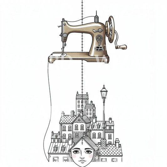Nähmaschine Stadtlandschaft Tattoo-Illustration