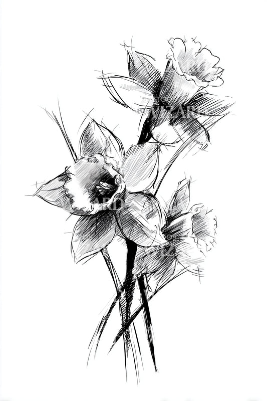 Design Tatuaggio Cluster di Narcisi Sfumati