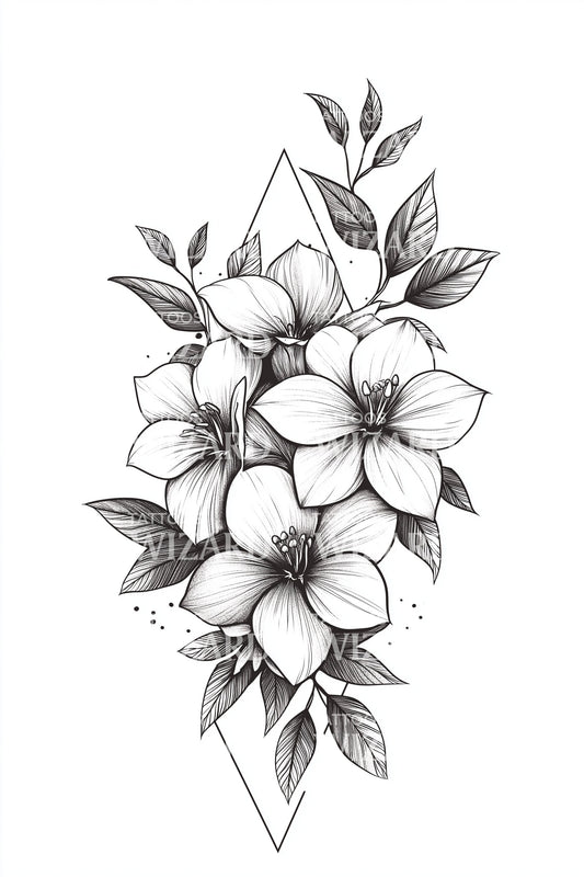 Shaded Jasmine Cascade Tattoo Design