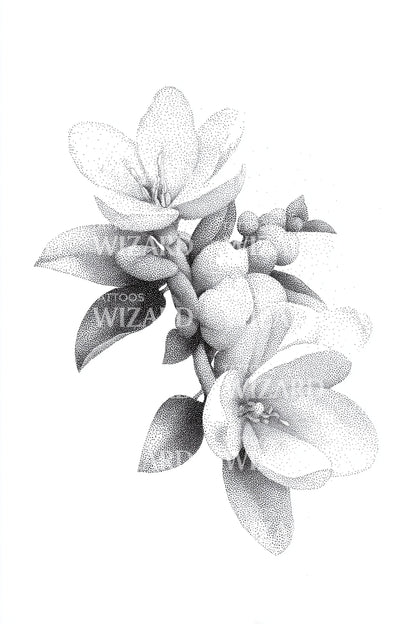Diseño de tatuaje de flor de magnolia sombreada