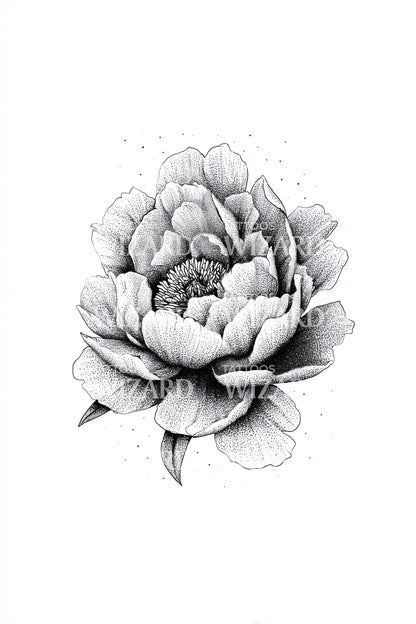 Shaded Peony Flower Tattoo Illustration