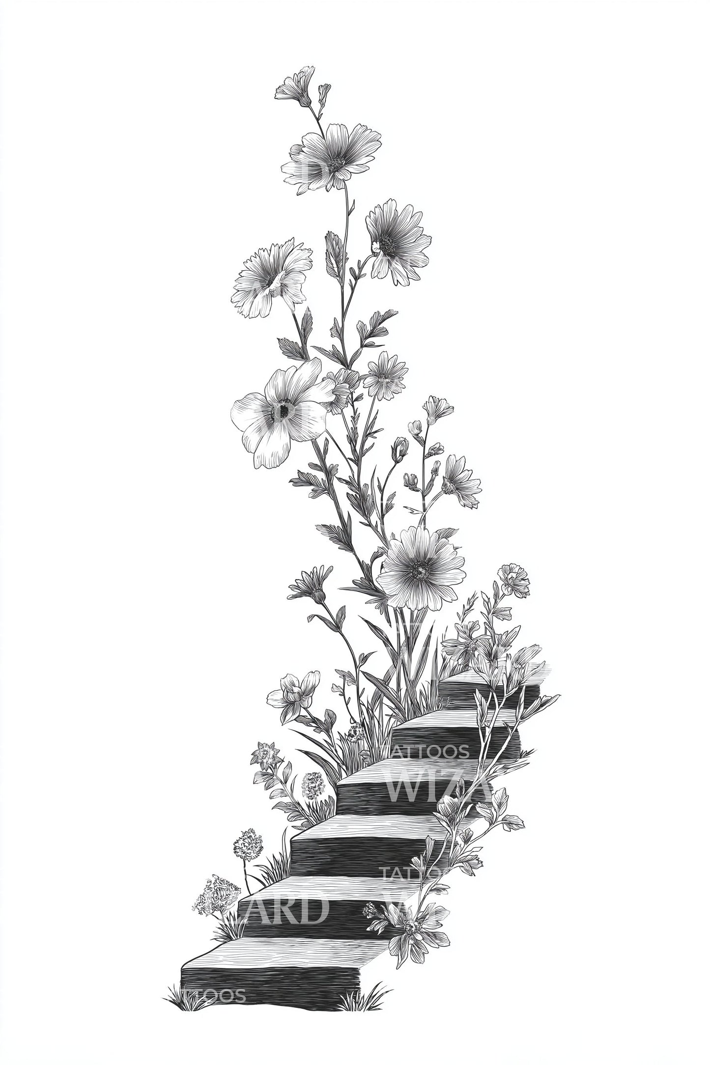 Shaded Rose Staircase Tattoo Design
