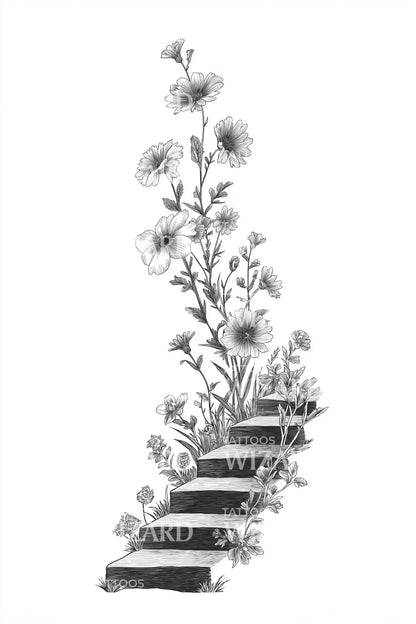 Shaded Rose Staircase Tattoo Design