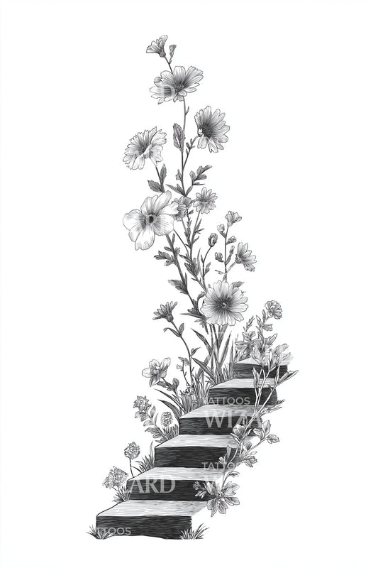 Shaded Rose Staircase Tattoo Design