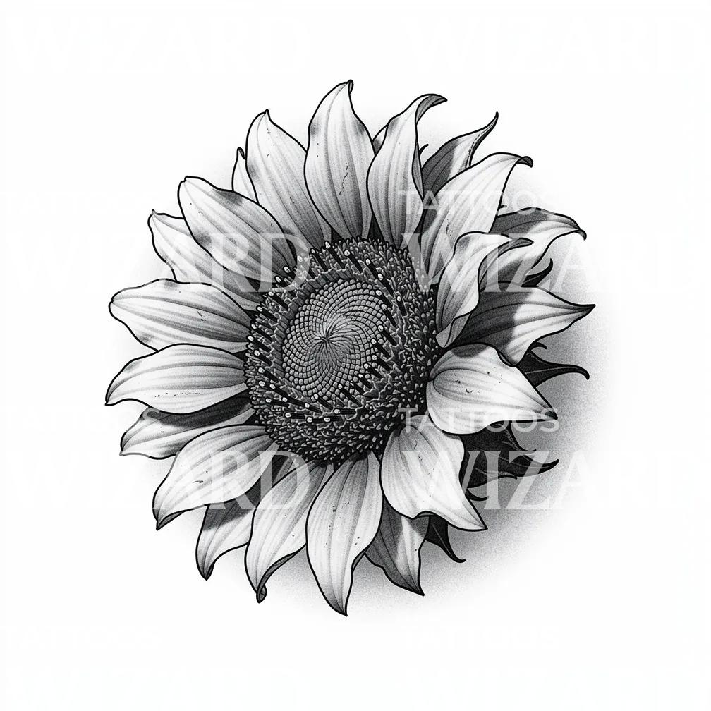 Skyggelagt Solsikke Blomst Tatoveringsdesign