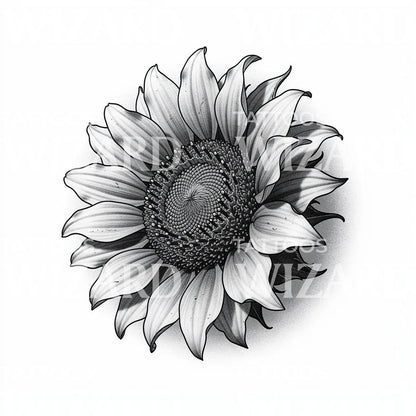 Skyggelagt Solsikke Blomst Tatoveringsdesign