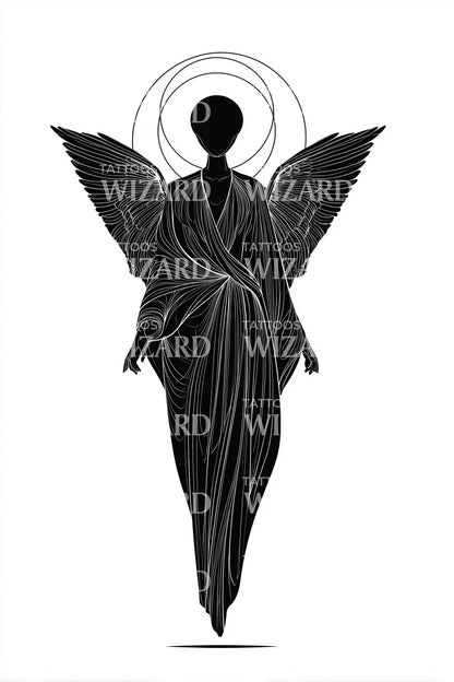 Shadow Angel Silhouette Tattoo Design