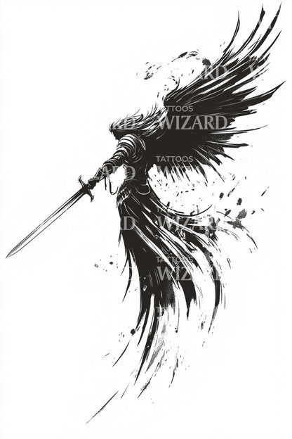 Shadow Angel Sword Tattoo Design