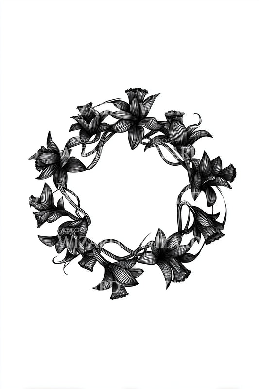 Shadow Blossom Wreath Tattoo Design