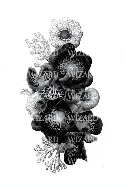 Shadow Coral Bouquet Tattoo Design