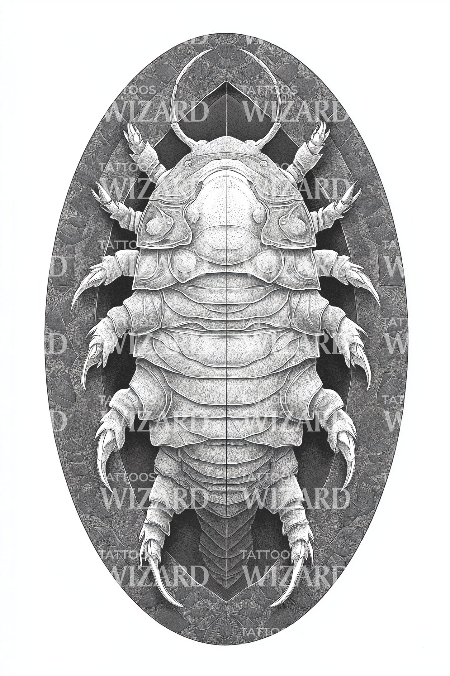 Shadow Isopod Medallion Tattoo Design