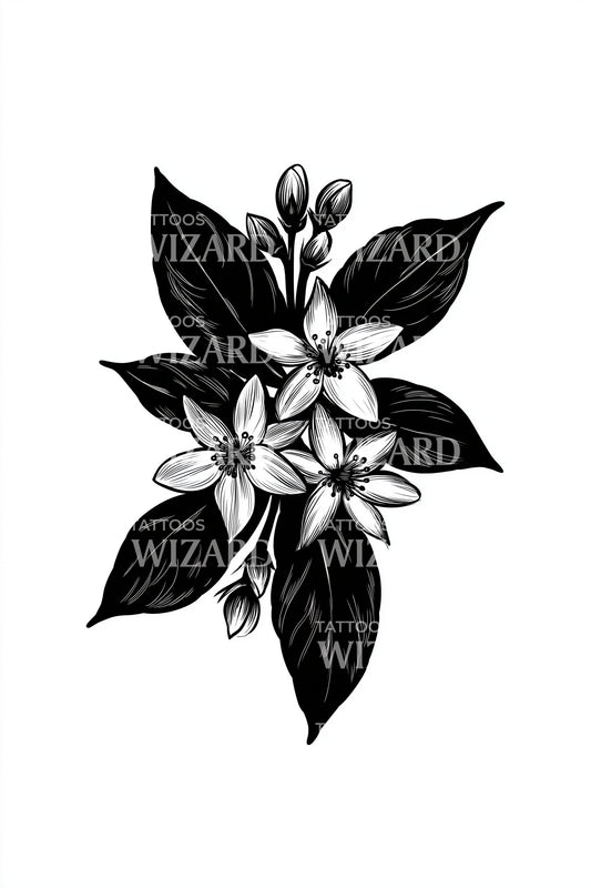 Shadow Leaf Jasmine Tattoo Design