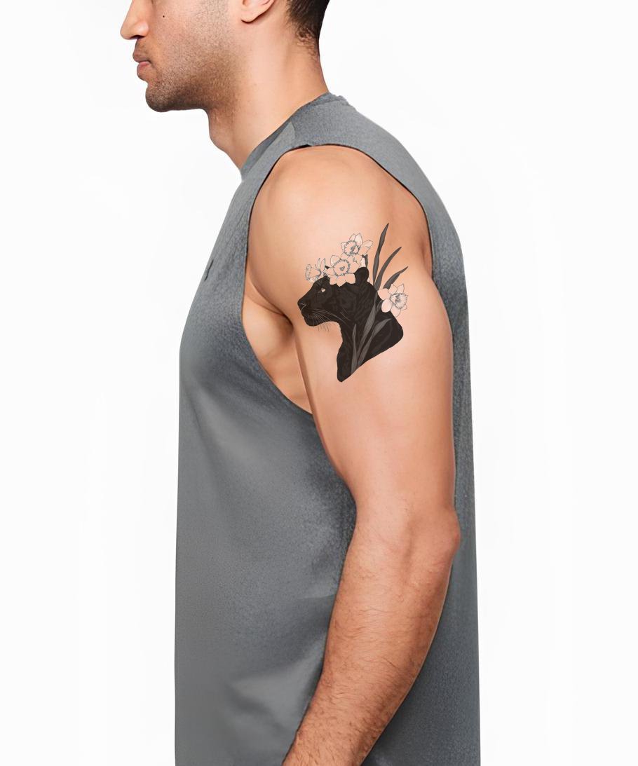 Shadow Panther Botanica Tattoo Design