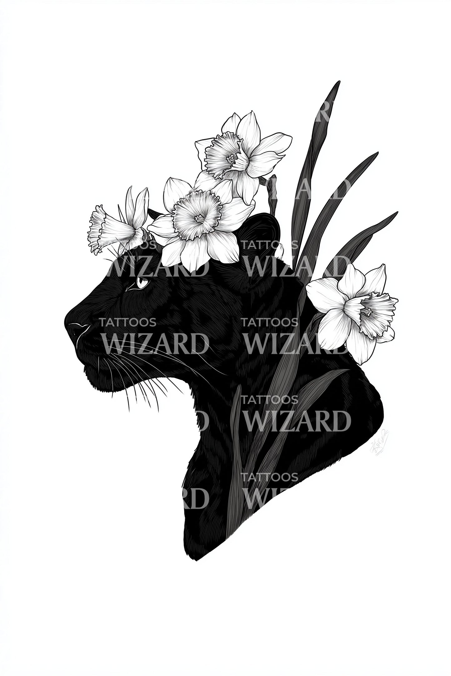 Shadow Panther Botanica Tattoo Design
