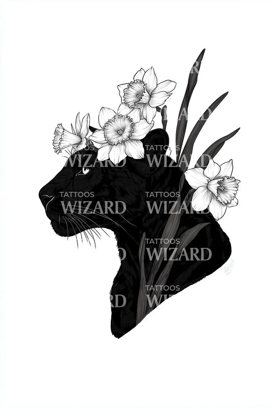 Shadow Panther Botanica Tattoo Design