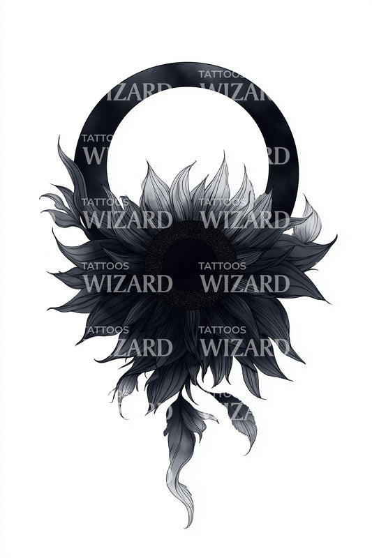 Shadow Petal Eclipse Tattoo Design