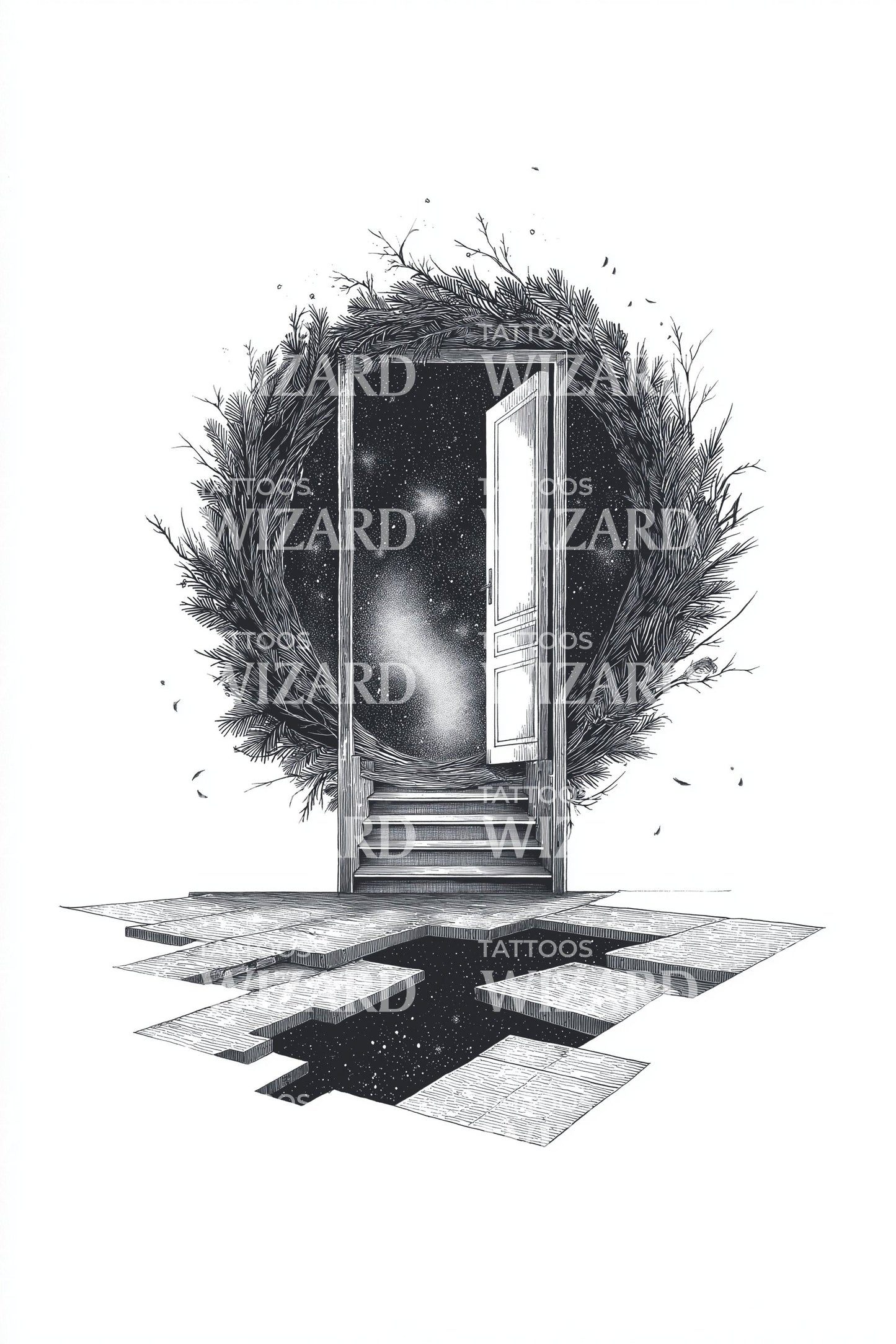 Shadow Portal Door Tattoo Illustration