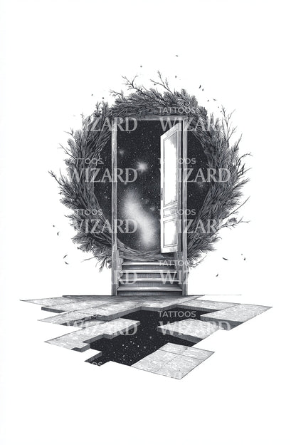 Shadow Portal Door Tattoo Illustration