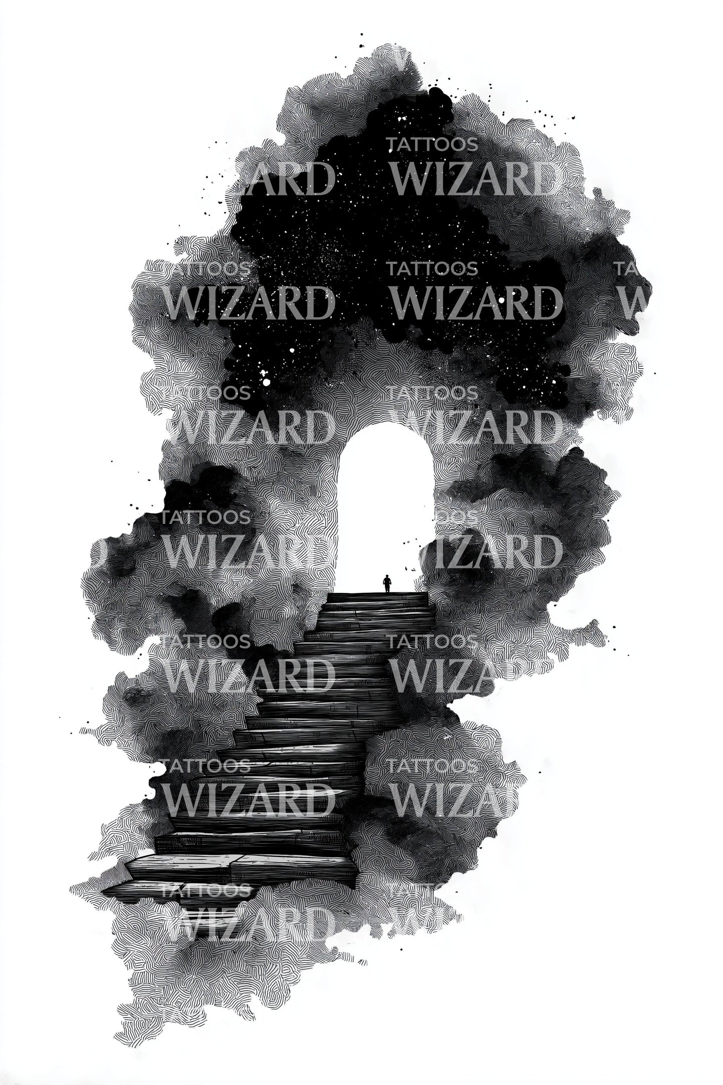 Shadow Stair Portal Tattoo Illustration