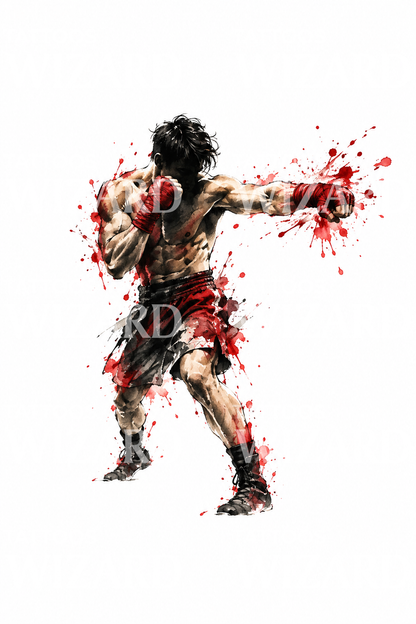 Shadowboxer Red Ink Watercolor Tattoo – Tattoos Wizard Designs