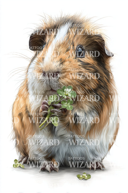 Shaggy Guinea Pig Clover Tattoo Design