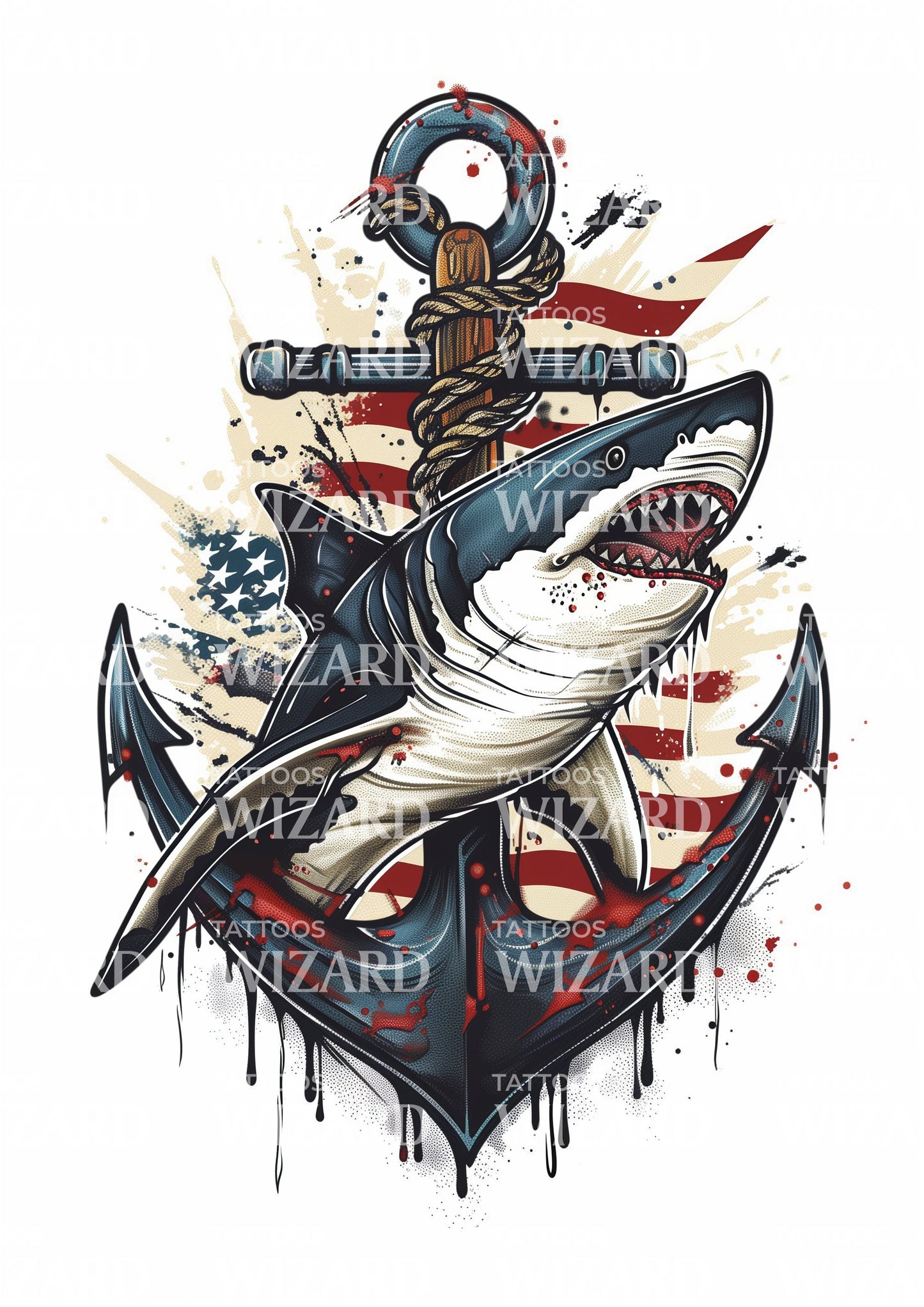 Shark Attack US Anchor Tattoo Design