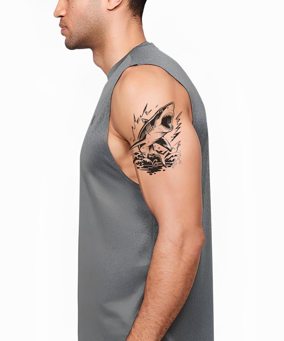Dynamic Shark Splash Tattoo Design