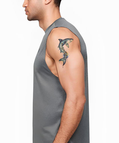 Surreal Shark Village Tattoo Illustration