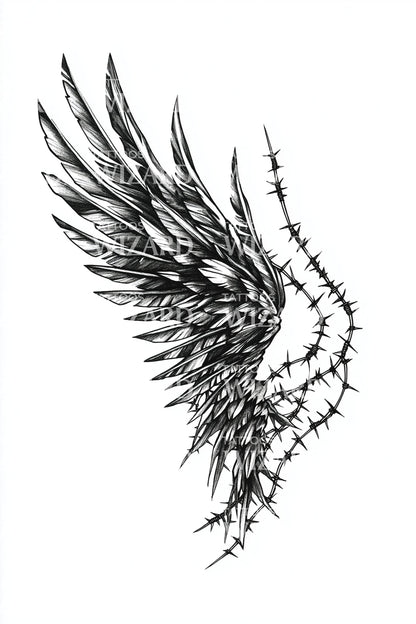 Shattered Angel Wing Tattoo Design