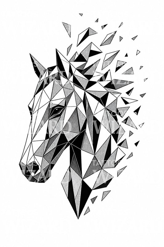 Idea de tatuaje de cabeza de caballo geométrica fragmentada