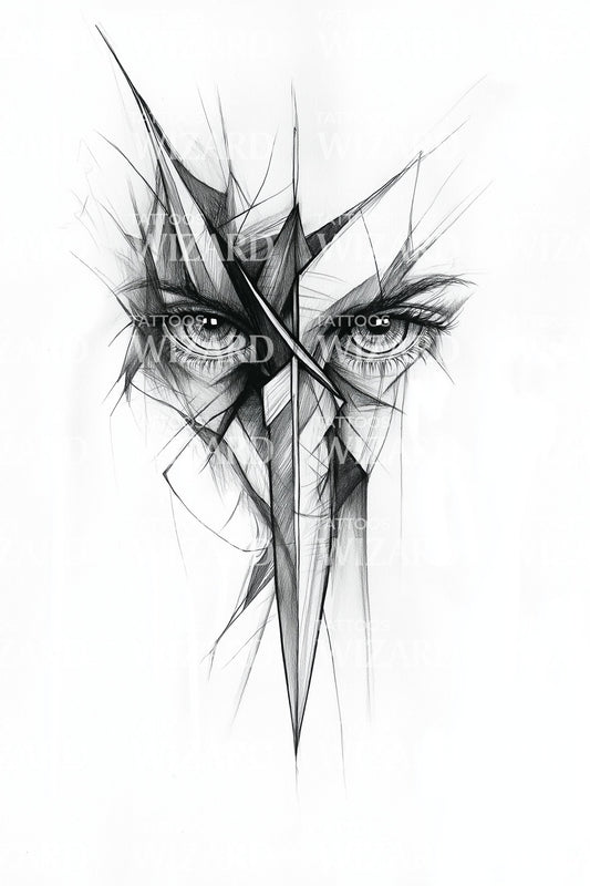 Shattered Masked Gaze Tattoo Design