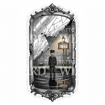 Design tetování rozbitého zrcadla na nádraží