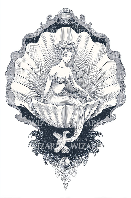 Design Tatuaggio Ninfa della Conchiglia Rinascimentale